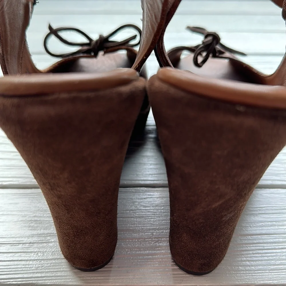 Kork-Ease Brown Bellevue Leather Wedge Sandal Lace-Up size 10